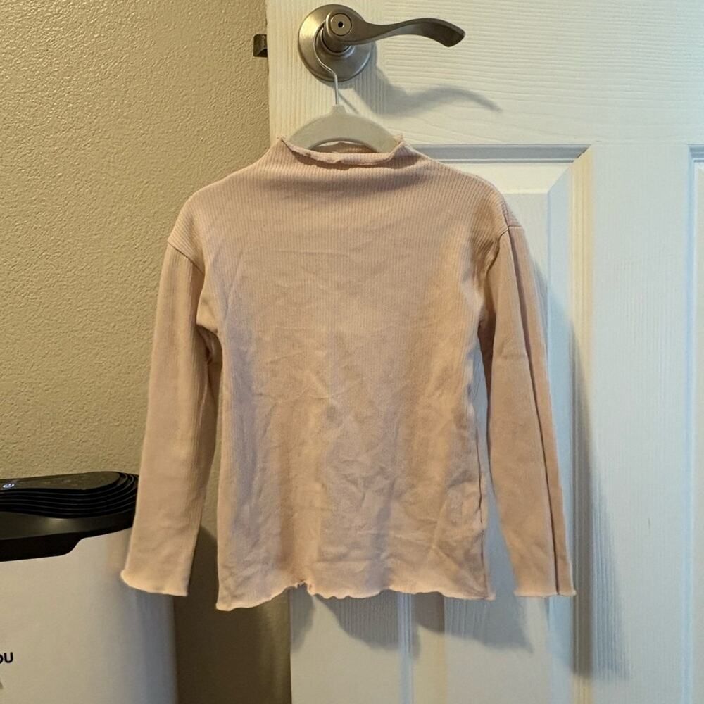 Jamie Kay Soft Pink Ribbed Turtle Neck Lettuce Trim Top